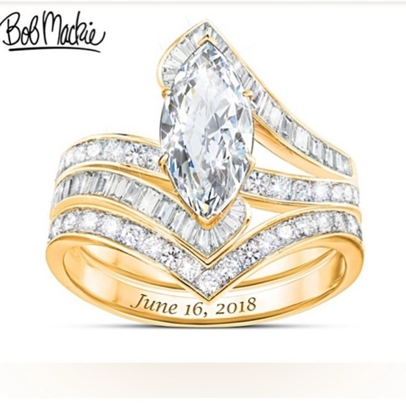 NEW- Bob Mackie Non-Personalized 18K Gold-Plated Bridal Ring Set. Size 11 - Picture 1 of 5
